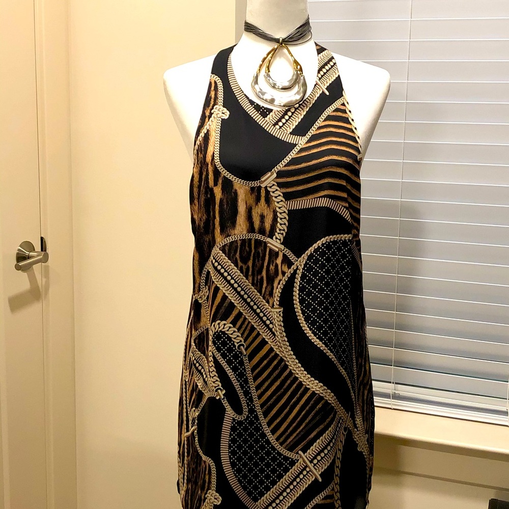 Ayers Blk/Gld Chainlink Mini Halter dress